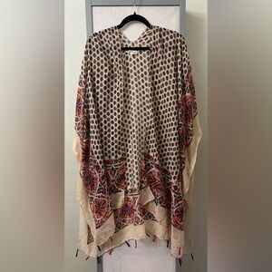 Woven Heart Large Multicolor Fringe Tassel Floral Kimono Swim Cover Shawl Boho